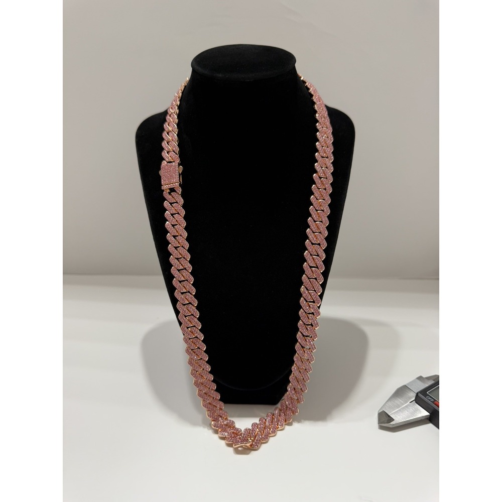 iced out cuban chain pink vvscz rose gold over stainless 26inch 14mm waterresist